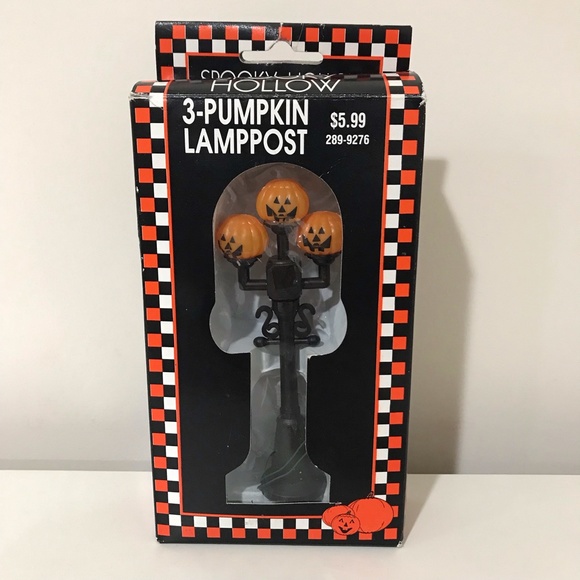 Vintage Spooky Hollow 3-Pumpkin Ghosts Lamp Post & Ghost Fence Accessories Rare - Picture 3 of 14